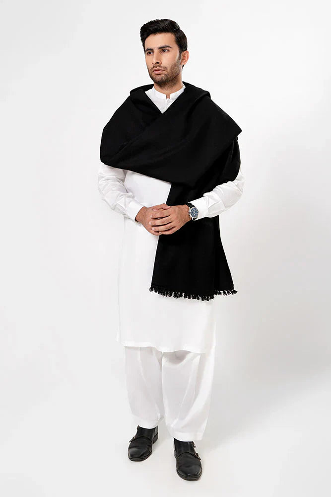 J. Men's Winter Wool Shawl - Black