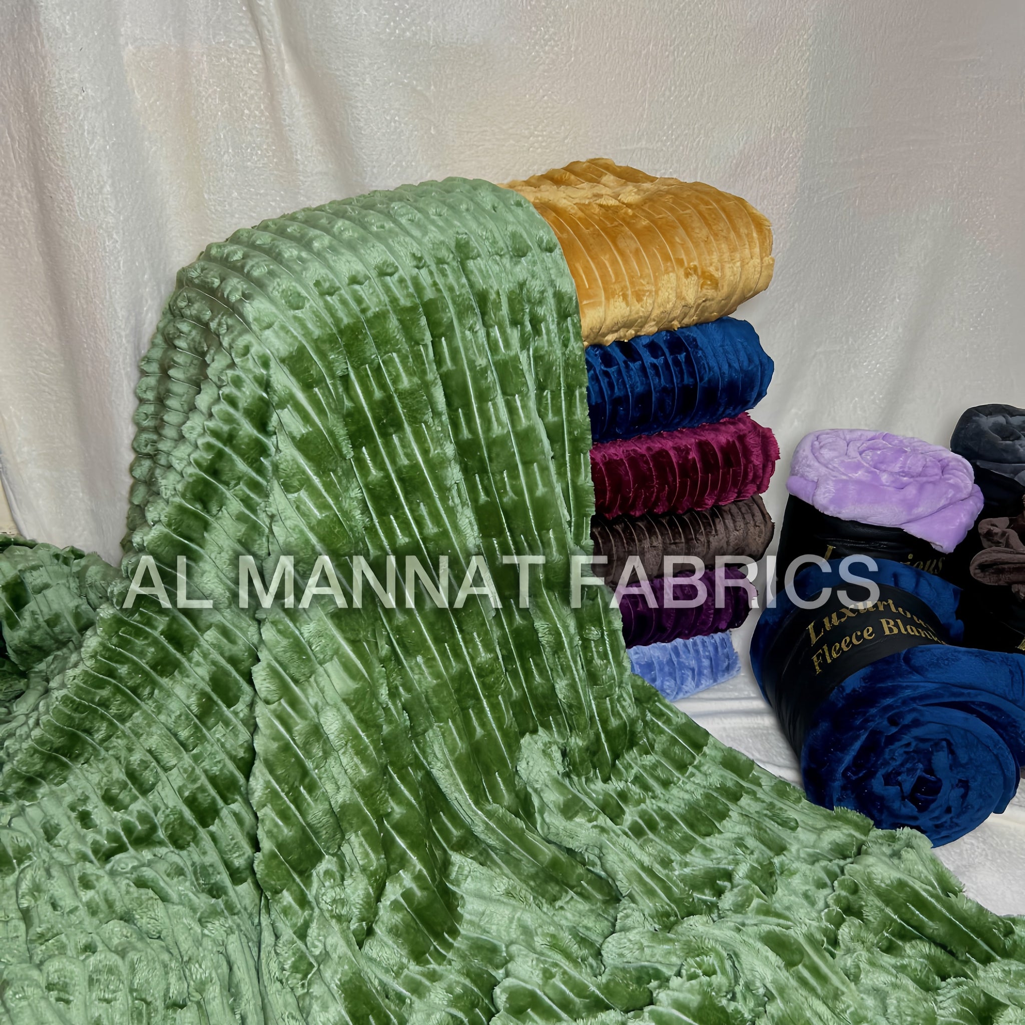 Flannel Fleece Embossed Plain Blanket-GREEN