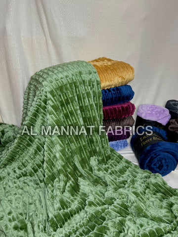 Flannel Fleece Embossed Plain Blanket-GREEN