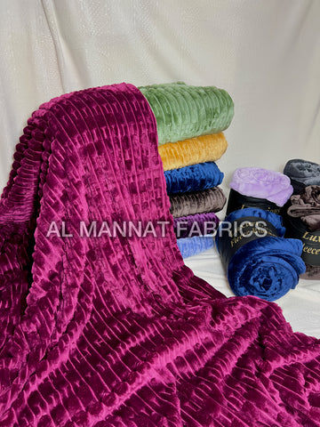Flannel Fleece Embossed Plain Blanket-MEHROON