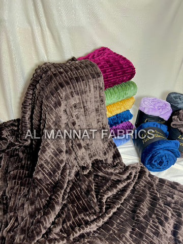 Flannel Fleece Embossed Plain Blanket-DRAK-BROWN