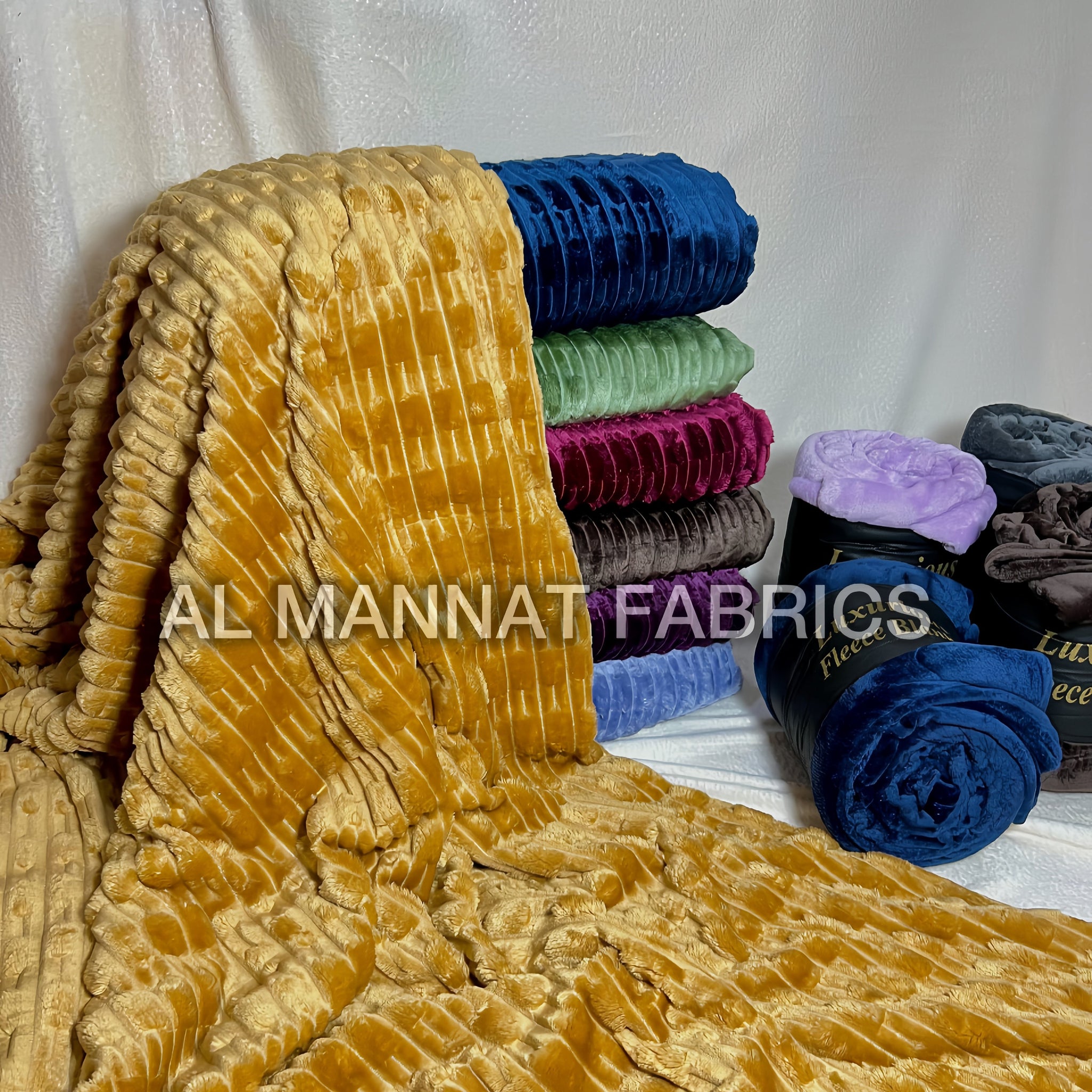 Flannel Fleece Embossed Plain Blanket-GOLD