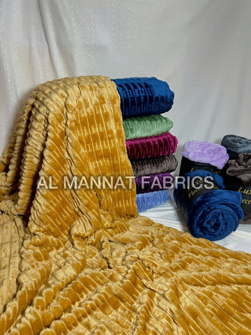 Flannel Fleece Embossed Plain Blanket-GOLD