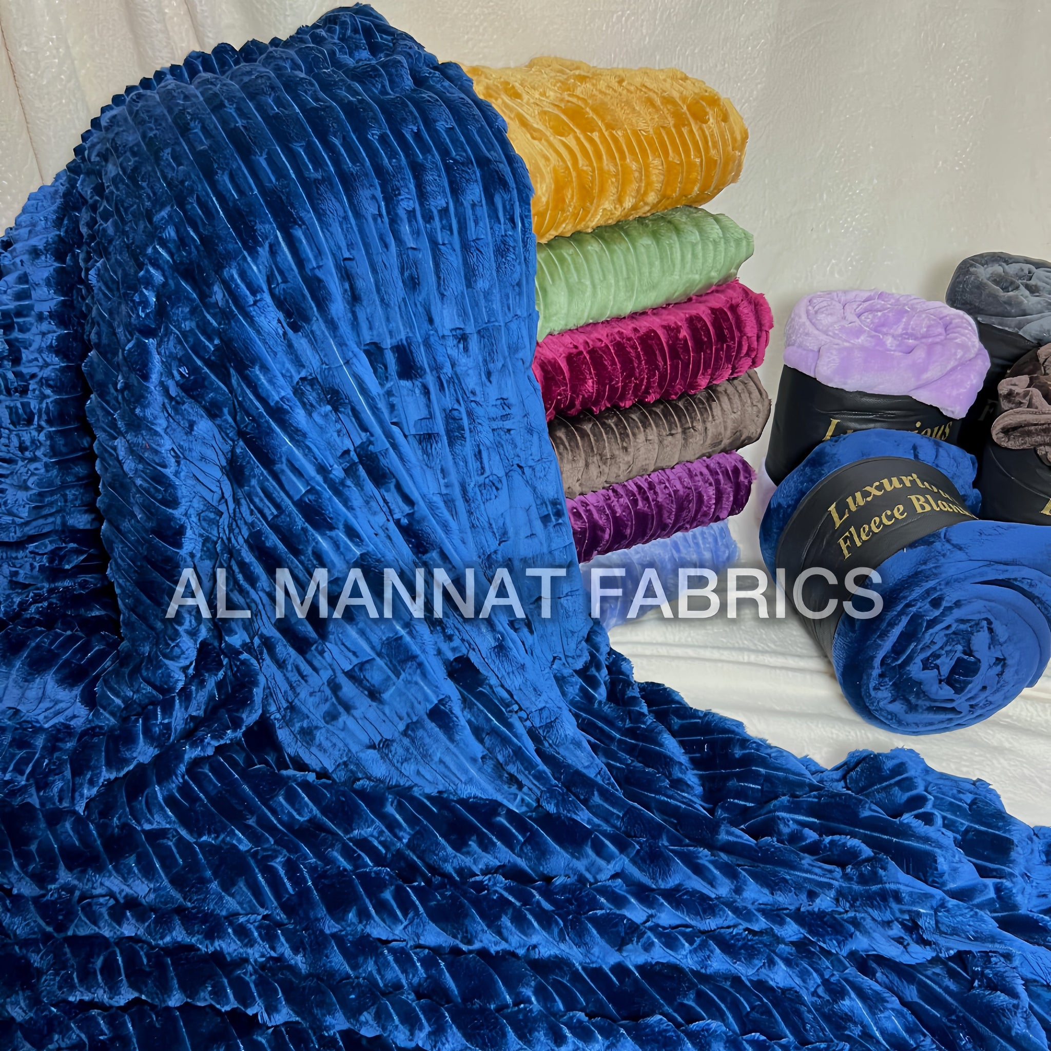 Flannel Fleece Embossed Plain Blanket-NAVY BLUE