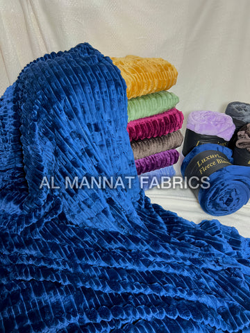 Flannel Fleece Embossed Plain Blanket-NAVY BLUE