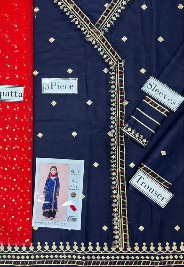Kids 3PC Emb Lawn Dress With Net Dupatta - (Unstitched) - AL318