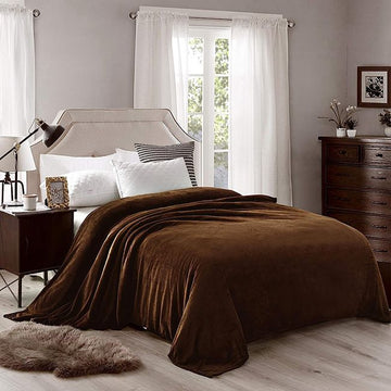 Flannel Fleece Plain Blanket-Dark Brown