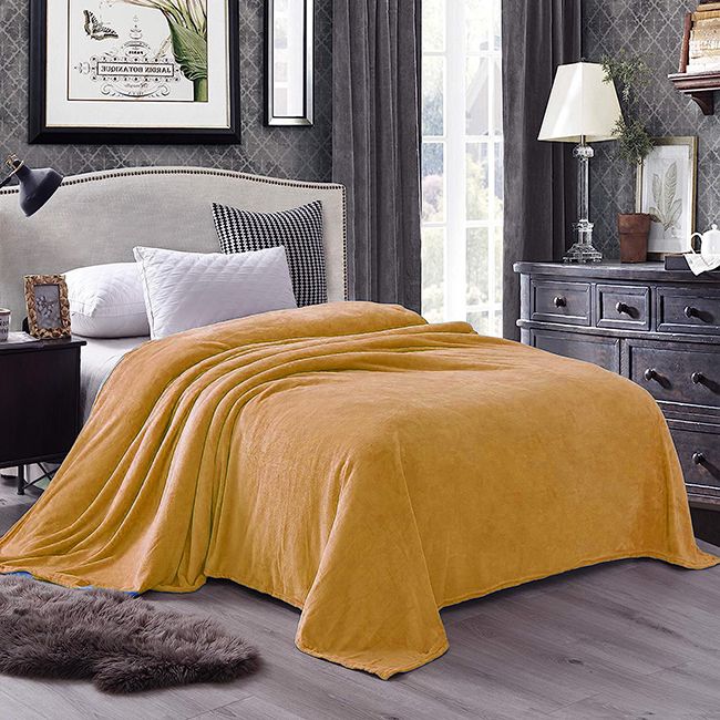 Flannel Fleece Plain Blanket-Golden