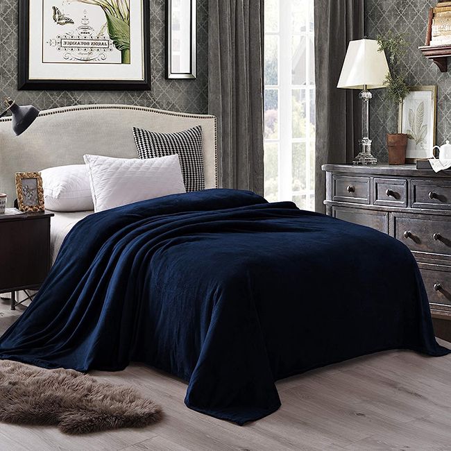 Flannel Fleece Plain Blanket-Navy Blue