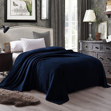 Flannel Fleece Plain Blanket-Navy Blue