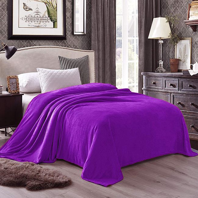Flannel Fleece Plain Blanket-Purple