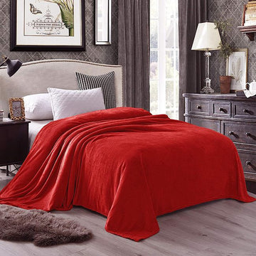 Flannel Fleece Plain Blanket-Red